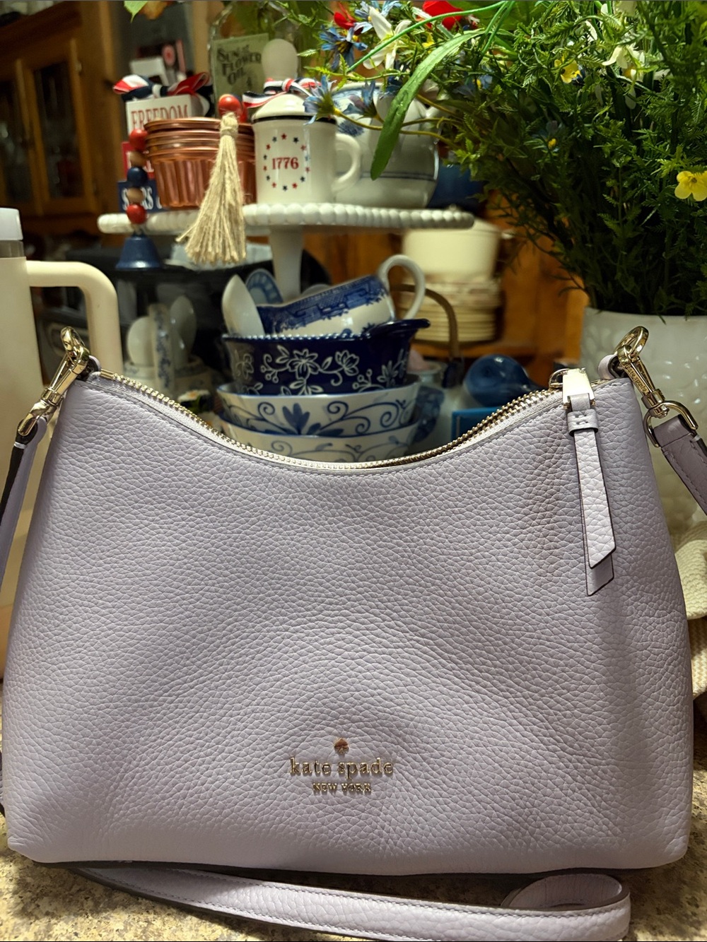 kate spade lavender pebbled leather shoulder bag